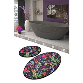 Chilai Home Pictura Siyah Oval Djt 2'li Set Banyo Paspas Seti Klozet Takımı