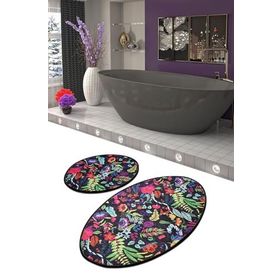 Chilai Home Pictura Siyah Oval Djt 2'li Set Banyo Paspas Seti Klozet Takımı
