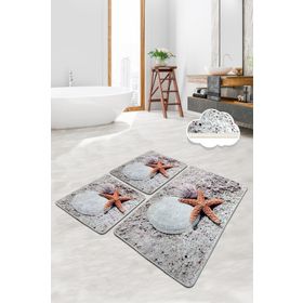 Chilai Home Starfısh 3'lü Set Banyo Halısı Paspas Yıkanabilir Kaymaz Taban Klozet Takımı