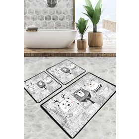 Chilai Home Three Bears Banyo Halısı Djt 3'lü Set Banyo Paspası Kaymaz Tabanlı Klozet Takımı