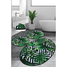 Chilai Home Tropic Djt 3'lü Set Banyo Halısı Paspas Kaymaz Taban Yıkanabilir Klozet Takımı