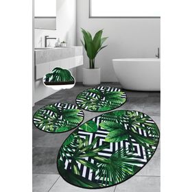 Chilai Home Tropic Djt 3'lü Set Banyo Halısı Paspas Kaymaz Taban Yıkanabilir Klozet Takımı