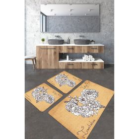 Chilai Home Vintage Roses 3'lü Set Djt Banyo Halısı Kaymaz Tabanlı Klozet Takımı Paspas Seti