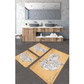 Chilai Home Vintage Roses 3'lü Set Djt Banyo Halısı Kaymaz Tabanlı Klozet Takımı Paspas Seti