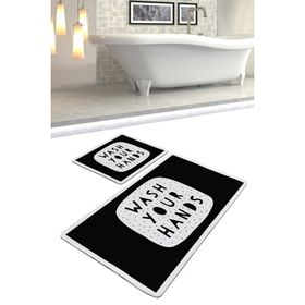 Chilai Home Wash Your Hands Black Djt 2'li Set Banyo Halısı Klozet Takımı