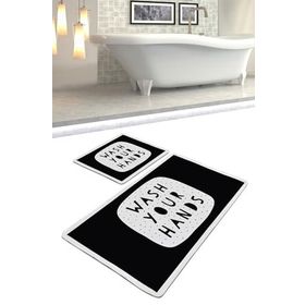 Chilai Home Wash Your Hands Black Djt 2'li Set Banyo Halısı Klozet Takımı