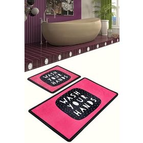 Chilai Home Wash Your Hands Pink Djt 2'li Set Banyo Halısı Klozet Takımı