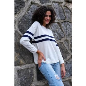 Chuba 22WK257 Ekru Çizgi Detaylı Oversize Triko Kadın Kazak