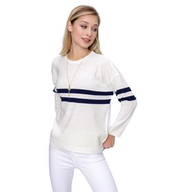 Chuba 22WK257 Ekru Çizgi Detaylı Oversize Triko Kadın Kazak