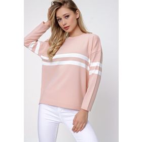 Chuba 22WK257 Pudra Çizgi Detaylı Oversize Triko Kadın Kazak