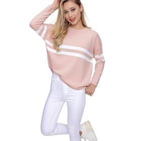 Chuba 22WK257 Pudra Çizgi Detaylı Oversize Triko Kadın Kazak