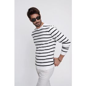 Chuba 22wm101 Ekru Bisiklet Yaka Çizgili Casual Triko Erkek Kazak