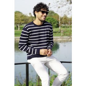 Chuba 22WM101 Lacivert Bisiklet Yaka Çizgili Casual Triko Erkek Kazak