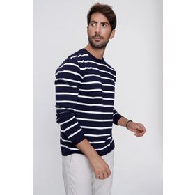 Chuba 22WM101 Lacivert Bisiklet Yaka Çizgili Casual Triko Erkek Kazak