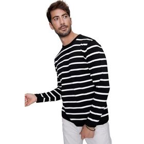 Chuba 22wm101 Siyah Bisiklet Yaka Çizgili Casual Triko Erkek Kazak