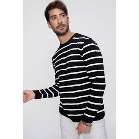 Chuba 22wm101 Siyah Bisiklet Yaka Çizgili Casual Triko Erkek Kazak