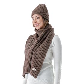 Chuba 23W503 Açık Kahve Saç Örgü Yumuşak Tuşe Kadın Atkı Bere Takımı