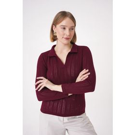 Chuba 25W3004 Bordo Polo Yaka Regular Fit Triko Kadın Kazak