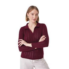 Chuba 25W3004 Bordo Polo Yaka Regular Fit Triko Kadın Kazak