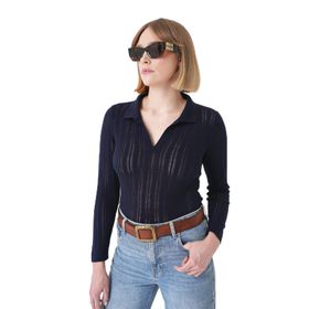Chuba 25W3004 Lacivert Polo Yaka Regular Fit Triko Kadın Kazak