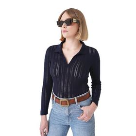 Chuba 25W3004 Lacivert Polo Yaka Regular Fit Triko Kadın Kazak