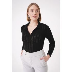 Chuba 25W3004 Siyah Polo Yaka Regular Fit Triko Kadın Kazak