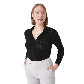 Chuba 25W3004 Siyah Polo Yaka Regular Fit Triko Kadın Kazak