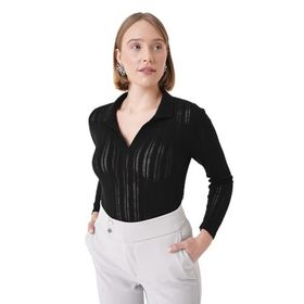 Chuba 25W3004 Siyah Polo Yaka Regular Fit Triko Kadın Kazak