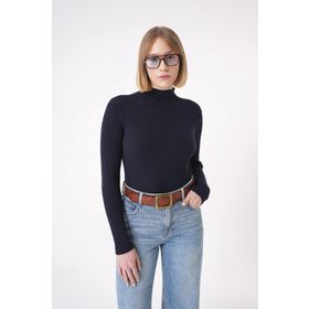 Chuba 25W3011 Lacivert Fitilli Regular Fit Balıkçı Yaka Triko Kadın Kazak