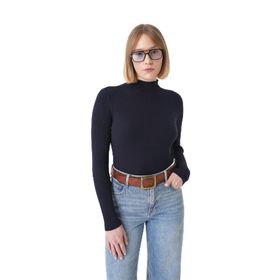 Chuba 25W3011 Lacivert Fitilli Regular Fit Balıkçı Yaka Triko Kadın Kazak