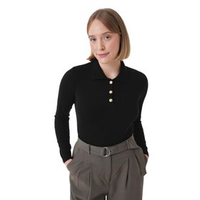Chuba 25W3012 Siyah Gold Düğmeli Polo Yaka Triko Kadın Kazak