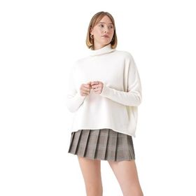 Chuba 25W3014 Beyaz Oversize Balıkçı Yaka Triko Kadın Kazak
