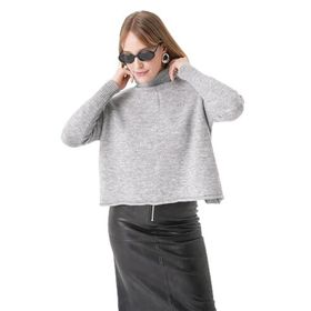 Chuba 25W3014 Gri Oversize Balıkçı Yaka Triko Kadın Kazak