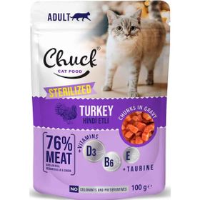 Chuck 100 gr Kısırlaştırılmış Hindi Etli Pouch Yetişkin Kedi Maması