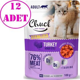 Chuck 12x100 gr Kısırlaştırılmış Hindi Etli Pouch Yetişkin Kedi Maması