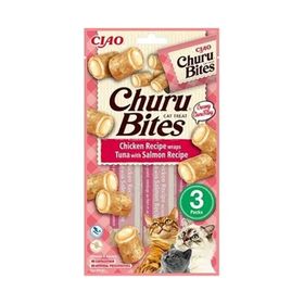 Ciao 10 gr 3'lü Churu Bites Tavuk Sargılı Ton Balıklı ve Somonlu Ödül Maması