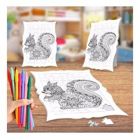 Çiçek Desenli Sincap Boyama Puzzle Tablo