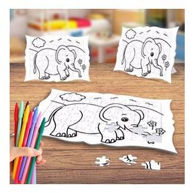 Çiçekler ve Sevimli Fil Boyama Puzzle Tablo