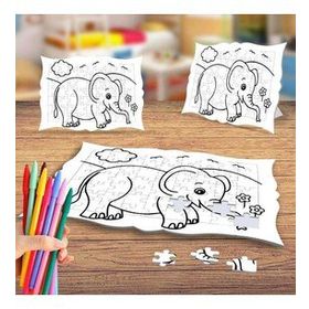 Çiçekler ve Sevimli Fil Boyama Puzzle Tablo