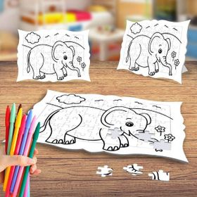 Çiçekler ve Sevimli Fil Boyama Puzzle Tablo