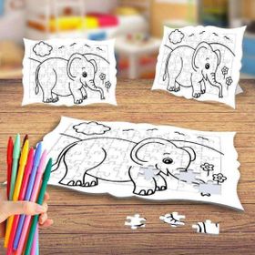 Çiçekler ve Sevimli Fil Boyama Puzzle Tablo