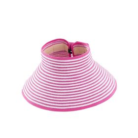 Cicilin Golf Çizgili Pembe Kırmızı Geniş Ağızlı Hasır Katlanabilir Kadın Şapka