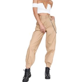 Cicilin Hip Hop Haki Yüksek Bel Trend Pantolon Askeri Düz Geniş Bacak Kadın Harem Pantolon