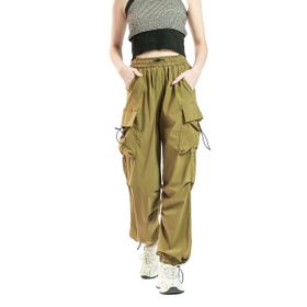 Cicilin Hip Hop Y2K Geniş Bacak Paraşüt Ordu Yeşili Kadın Pantolon
