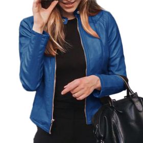 Cicilin Shacket Moto Biker Fit Blazer Mavi Kadın Deri Ceket Kaban