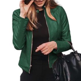 Cicilin Shacket Moto Biker Fit Blazer Yeşil Kadın Deri Ceket Kaban