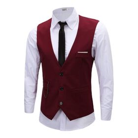 Cicilin Vintage Retro Bordo Dar Kesim Düğmeli Erkek Kolsuz Yelek