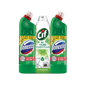 Cif Bahar Ferahlığı Granit Sıvı Yüzey Temizleyici 750 ml & Domestos Dağ Esintisi 2x810 ml Çamaşır Suyu