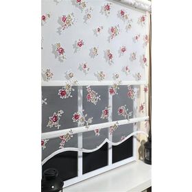 Çift Mekanizmalı St 045 Ekru 110 X 200 Çiçekli Tül Stor ve Ekru Stor Perde