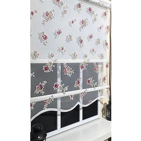 Çift Mekanizmalı St 045 Ekru 70 X 200 Çiçekli Tül Stor ve Ekru Stor Perde